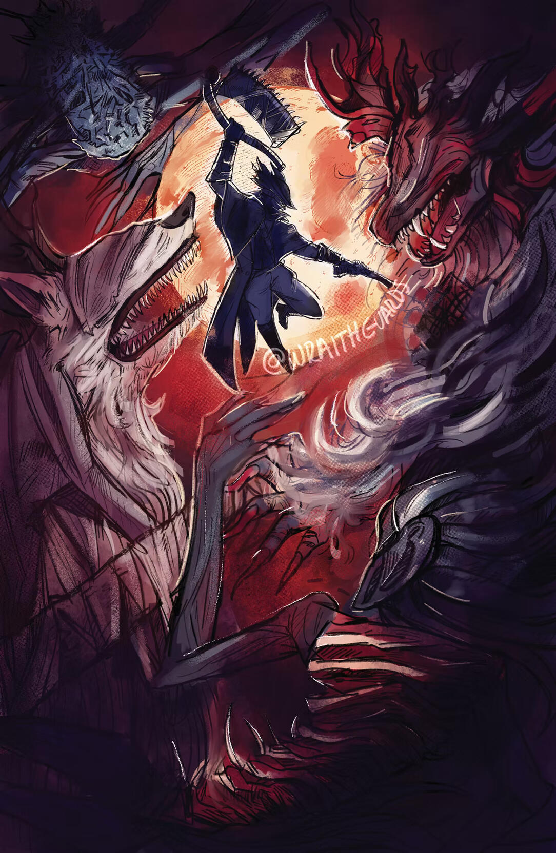 digital illustration, Procreate, December 2022 inspired by "Bloodborne" by Fromsoftware featured in Guzu Gallery's "High Scores 3"